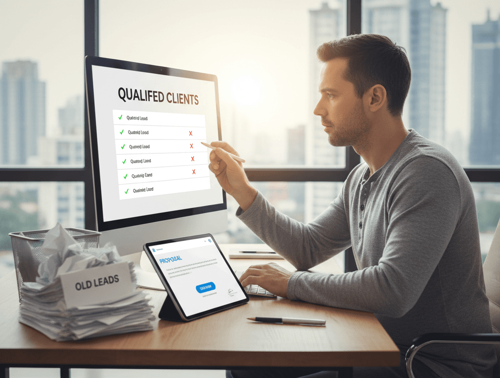 Freelancer reviewing a list of qualified client leads