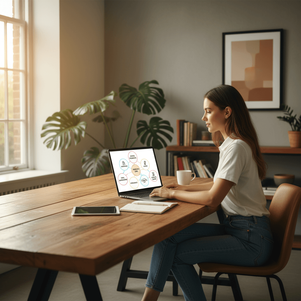 Freelancer exploring passive income streams on laptop