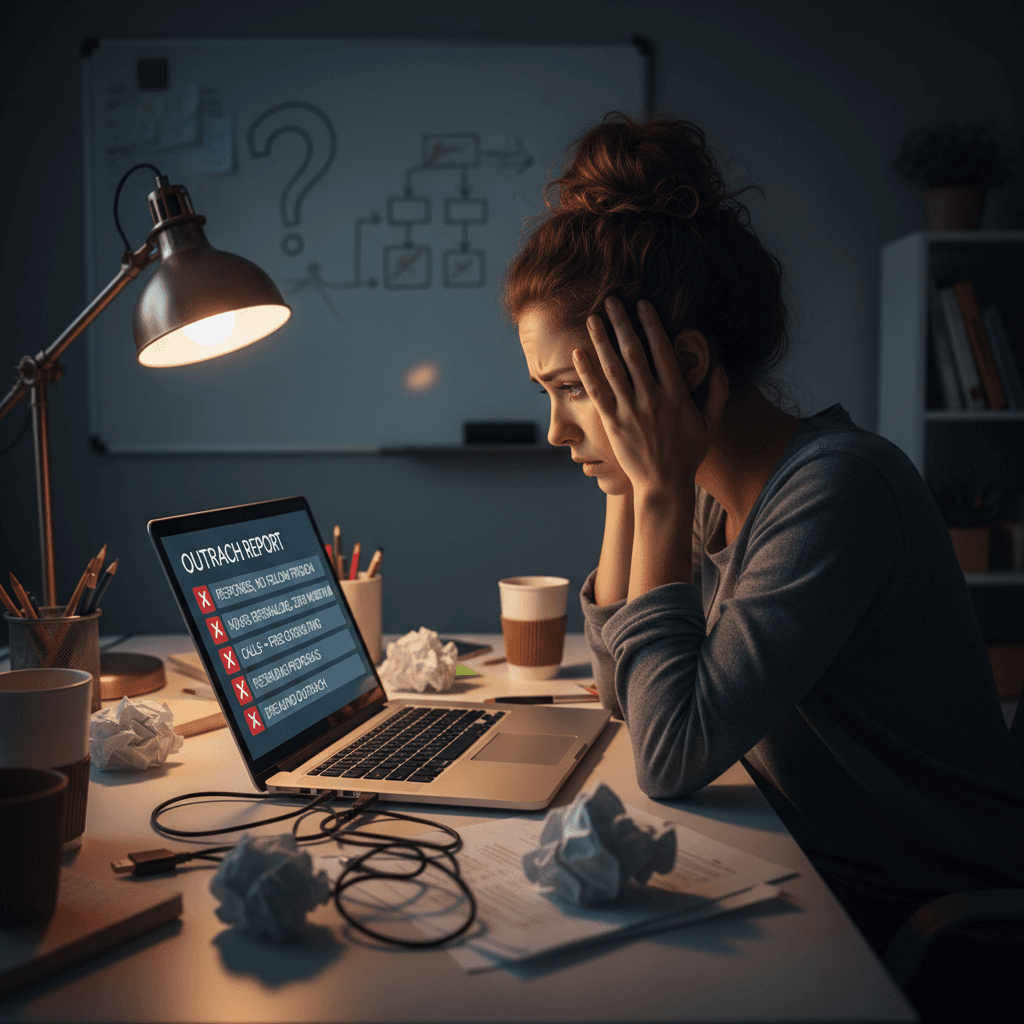 Frustrated freelancer staring at rejected pitches