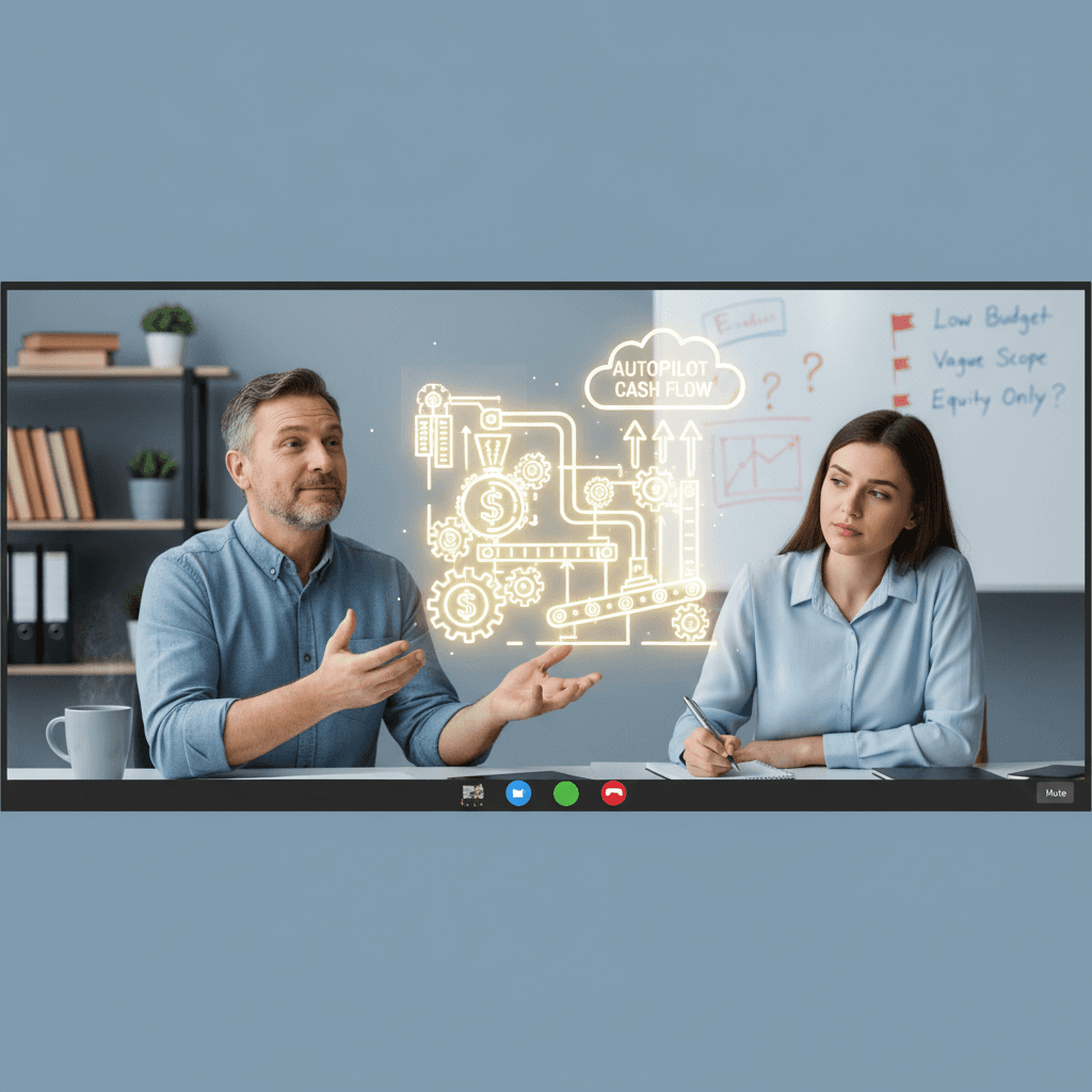 Client presenting a passive income idea on a video call