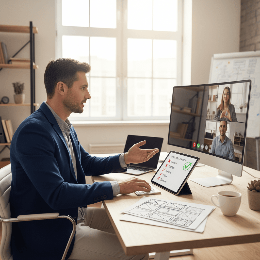 Freelancer running a structured discovery call with clear scope, pricing, and next steps