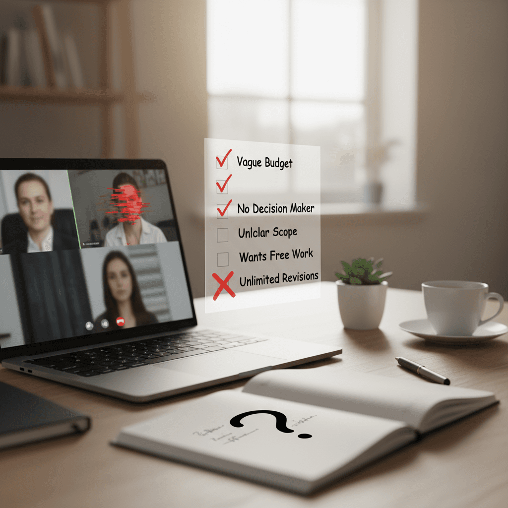 Discovery call red flags checklist for freelancers to qualify clients and avoid bad projects