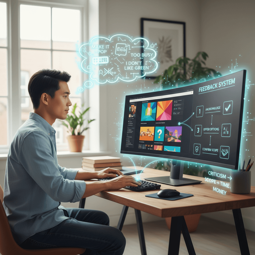 Beginner freelancer handling client feedback and criticism with a simple process