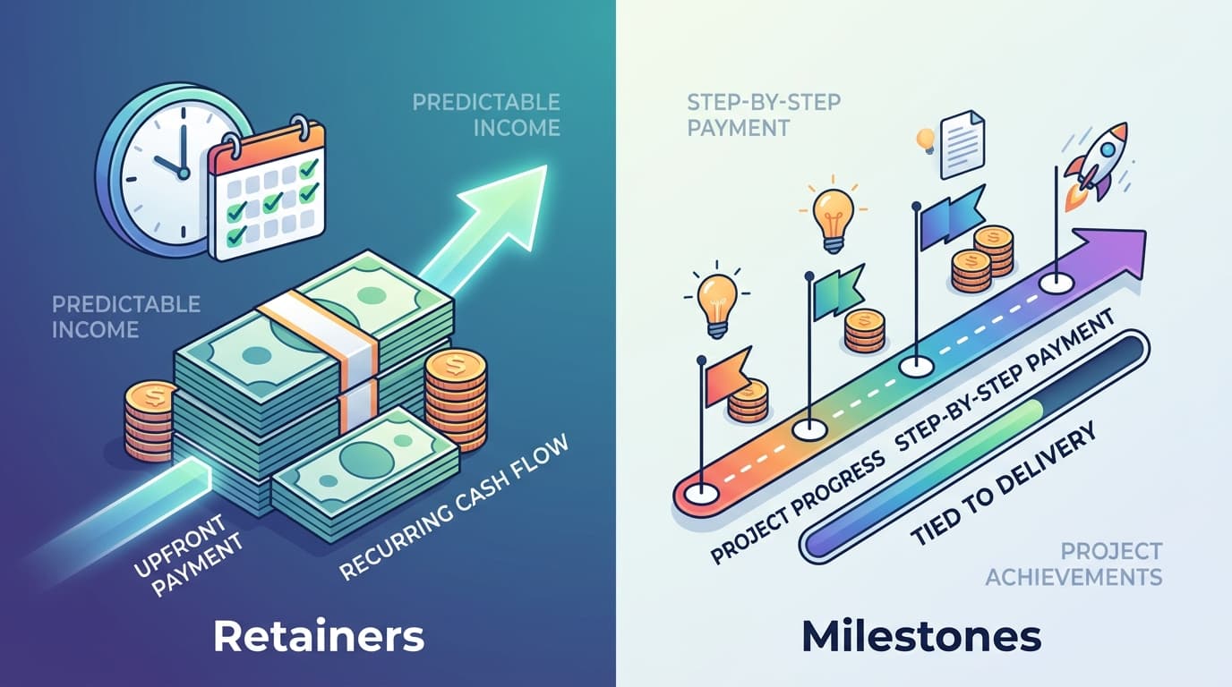 Comparison of retainers and milestone billing for freelancers getting paid on time