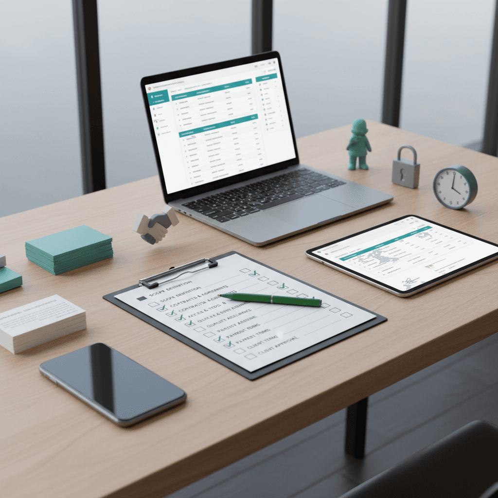 Subcontracting checklist for freelancers covering scope, contracts, QA, and payments